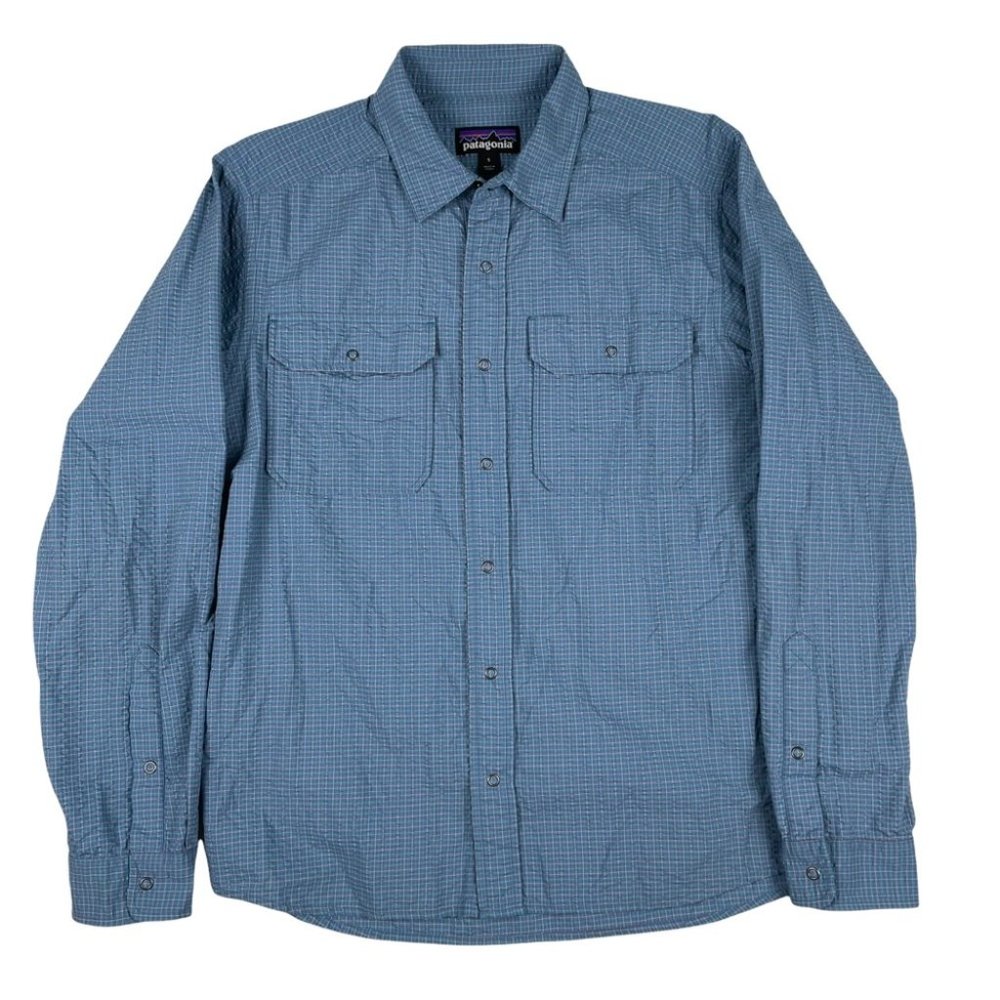 Men's Patagonia Blue Seersucker Button Down Shirt Size Small